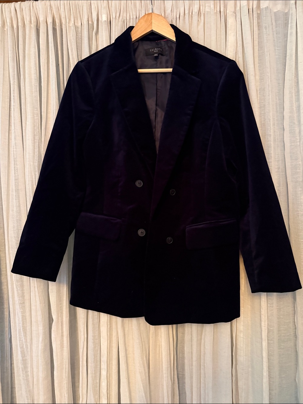 Talbots Velvet Double-Breasted Blazer - Deep Navy